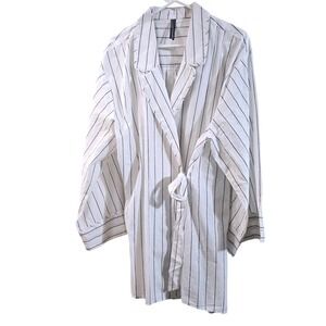Anthropologie 1X Long-Sleeve Wrap Pajama Shirt Jacket Pinstripe Kimono Dress